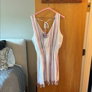 BECCA White and Pink Striped Coverup